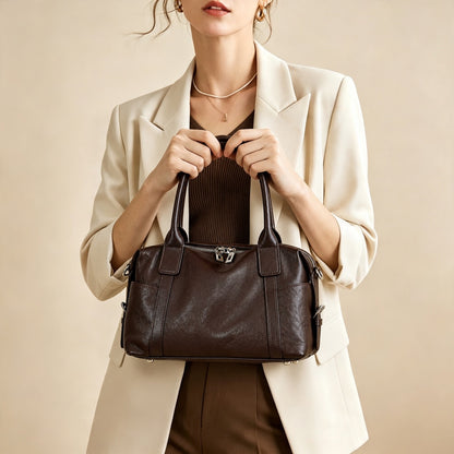Effortless Genuine Leather Commuter Boston Clutch Bag