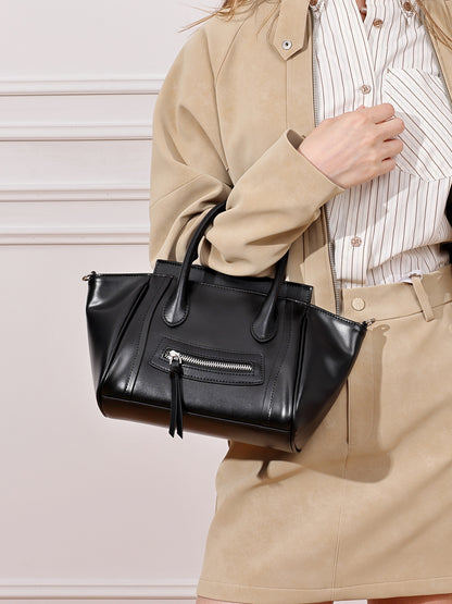 Maillard Style Genuine Leather Smile Flap Satchel Crossbody Bag