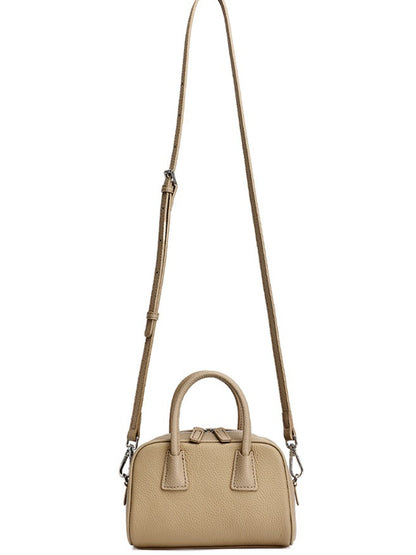 Cushiony Pebbled Genuine Leather Mini Boston Clutch Bag