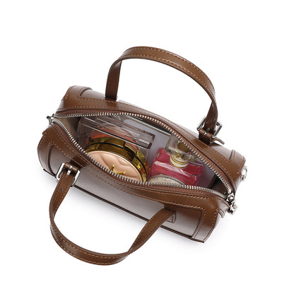 Retro Maillard Genuine Leather Boston Barrel Bag