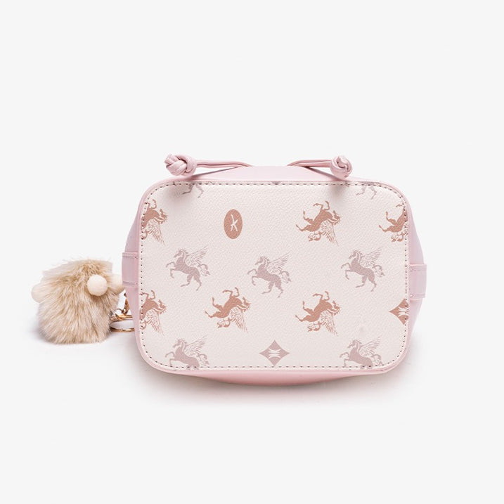 Ethereal Pegasus Pattern Vegan Eco-Leather Bucket Clutch Bag with Lovely Charm