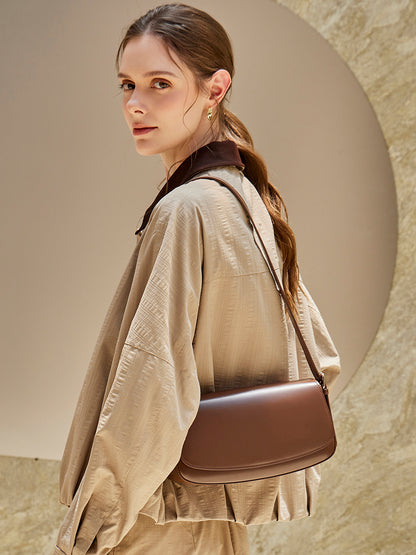 Minimalist Vintage Genuine Leather Baguette Saddle Bag