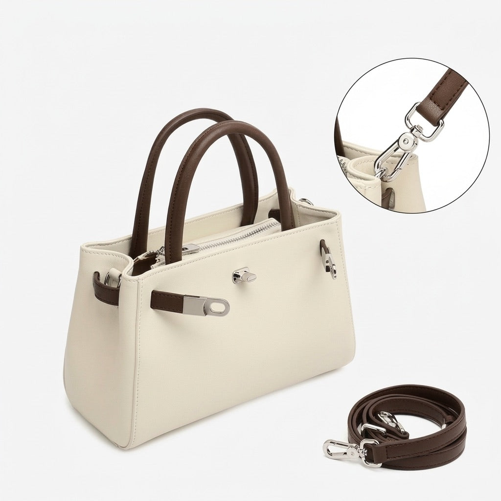 Elegante borsa Kelly a tracolla in vera pelle testurizzata