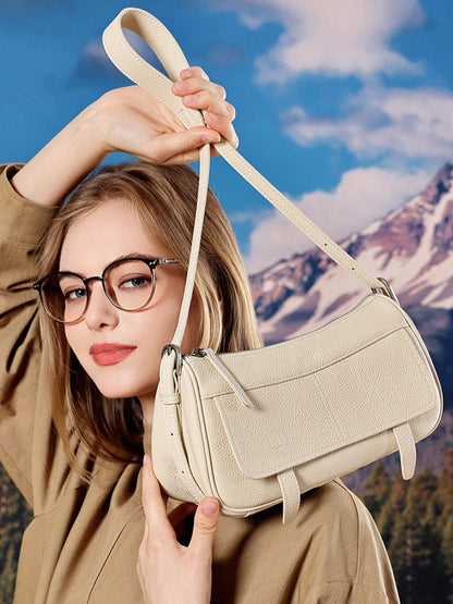 Mellow Pebbled Genuine Leather Flap Baguette Clutch Bag