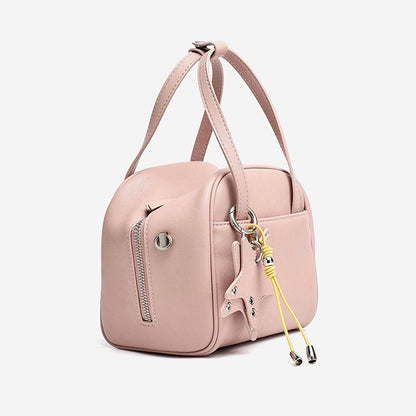 Chic Petite Genuine Leather Mini Boston Clutch Bag with Playful Star Charm