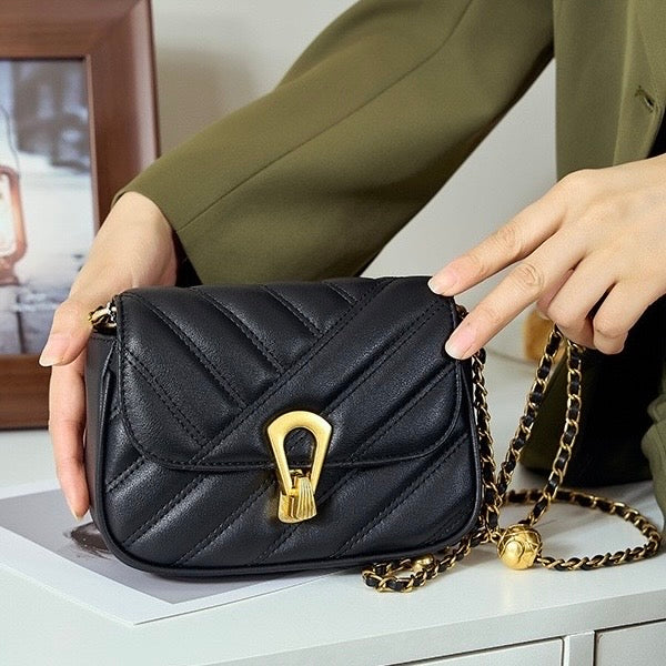 Damen-Umhängetasche aus echtem Leder mit Kette – 2025 Summer Luxe Edition 
