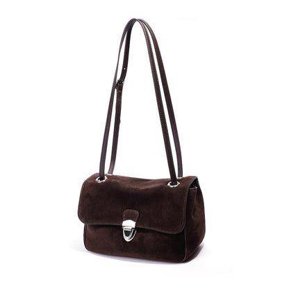 Elegant Suede Genuine Leather Flap Clutch Bag