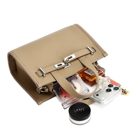 Minimalist Pebbled Genuine Leather Kelly Clutch Bag with Metal Turn Lock