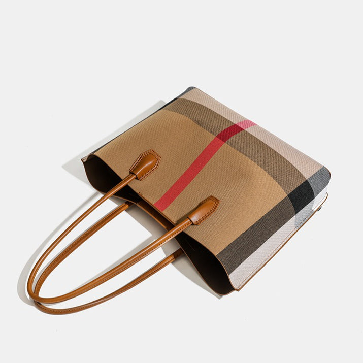 Classic British Plaid Colorblock Vegan Eco-Leather Tote Bag