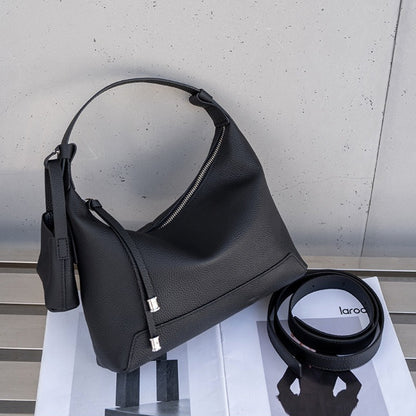 The Ethereal Slouchy Genuine Leather Bag - Minimalist Pebbled Hobo with Mini Pouch