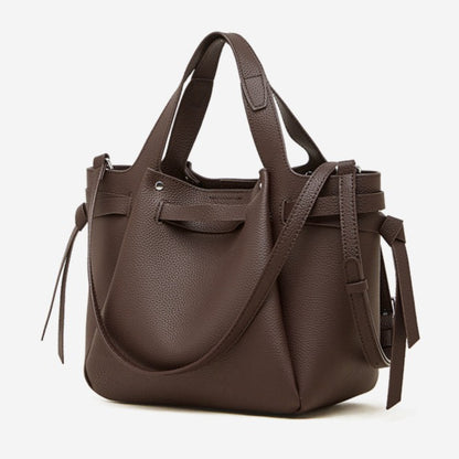 The Pebbled Genuine Leather Mini Bucket Tote Bag with Turn-Lock Closure