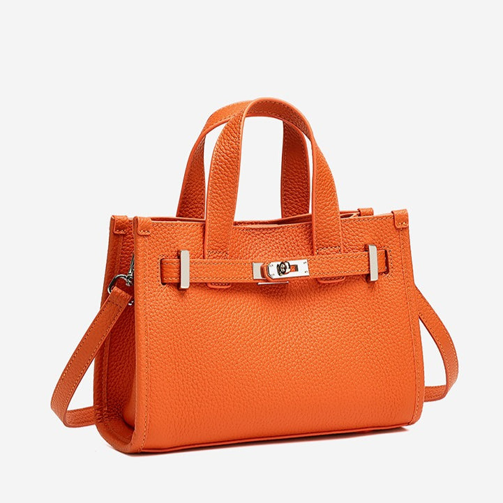 Minimalist Pebbled Genuine Leather Kelly Clutch Bag with Metal Turn Lock