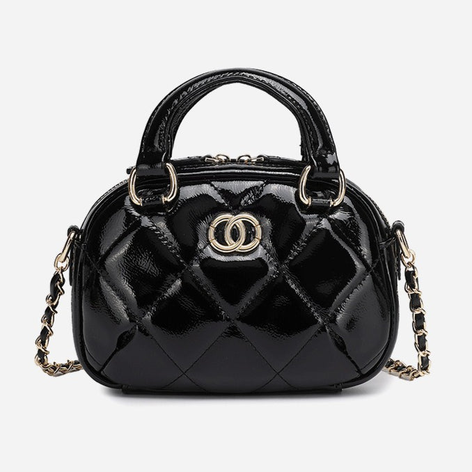 Exquisite Glossy Genuine Leather Quilted Chain Clutch Bag