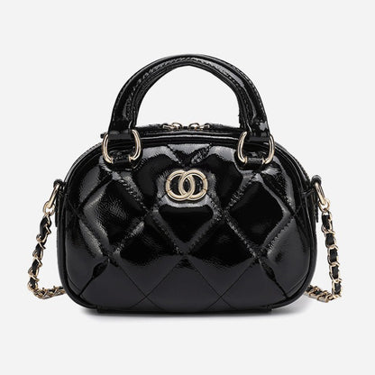Exquisite Glossy Genuine Leather Quilted Chain Clutch Bag