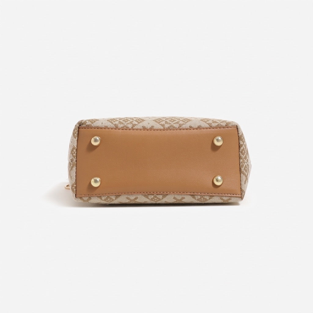 Ornate Monogram Vegan Eco-Leather Mini Tote Clutch Bag
