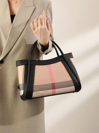 Classic Plaid Vegan Eco-Leather Tote Clutch Bag