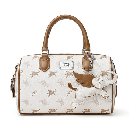 Borsa Boston di lusso a tracolla vintage con motivo Flying Elephant e monogramma