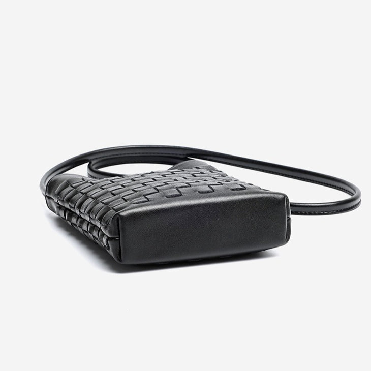 Mellow Sheepskin Leather Mini Woven Phone Clutch Bag