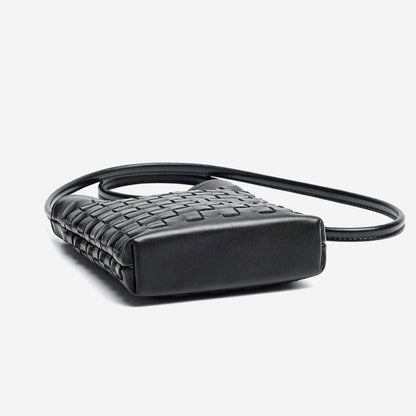 Mellow Sheepskin Leather Mini Woven Phone Clutch Bag