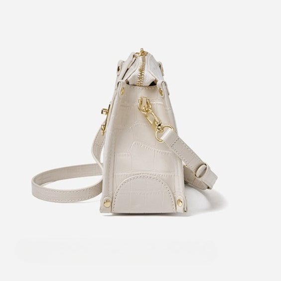 Vintage Schultertasche mit Griff aus glänzendem Krokodilleder