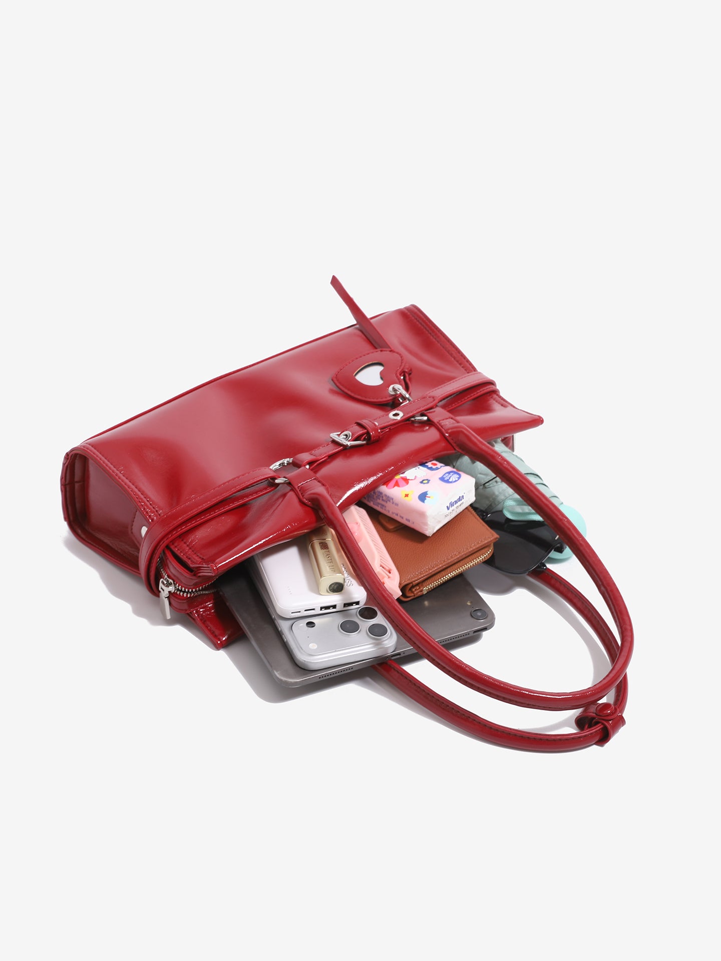 Vintage Glossy Vegan Eco‑Leather Clutch Bag with Heart Charm