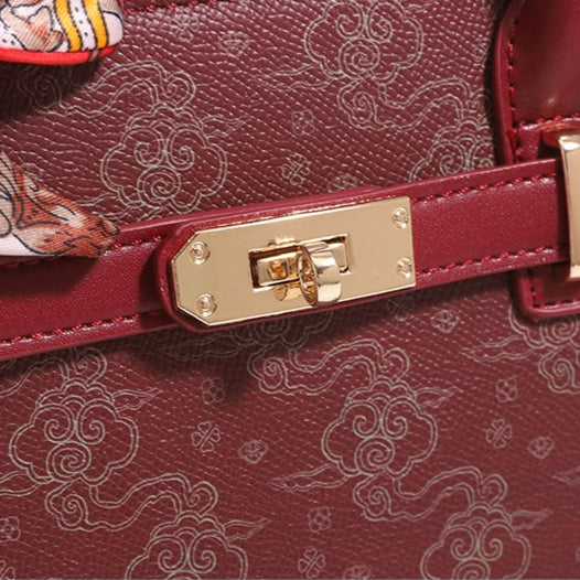 Modern Cloud Motif Vegan Eco-Leather Clutch Bag with Silk Scarf Charm