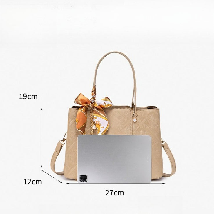 Timeless Vegan Eco-Leather Clutch Bag with Silk Scarf Charm
