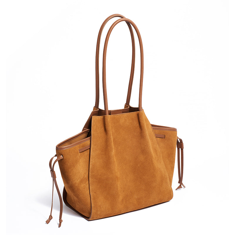 Vintage Slouchy Suede Genuine Leather Tote Clutch Bag