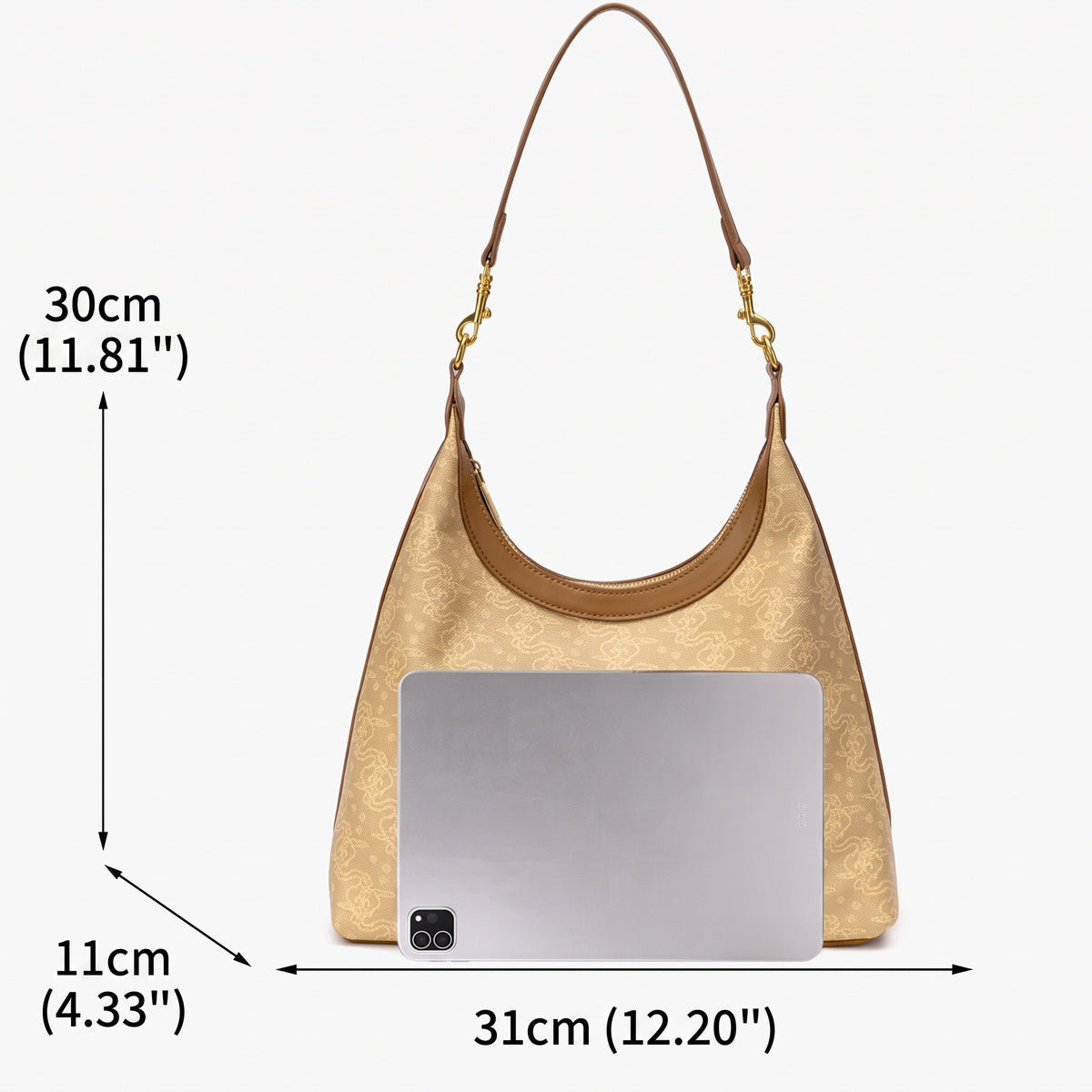 Borsa hobo vintage raffinata con motivo a nuvole in ecopelle vegana