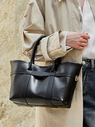 Italian Luxury Plain Genuine Leather Cowhide Large Tote Crossbody Bag