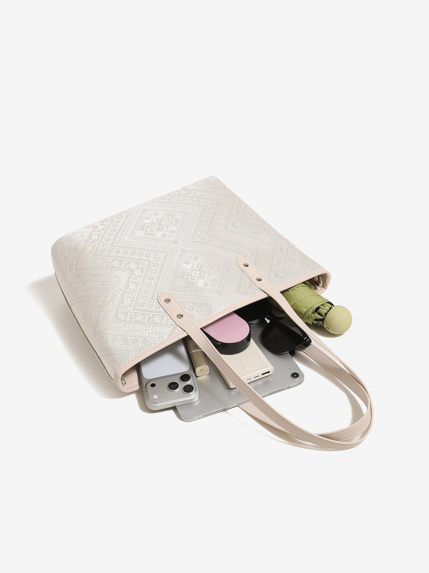 Refined Geometric Jacquard Vegan Eco-Leather Tote Clutch Bag