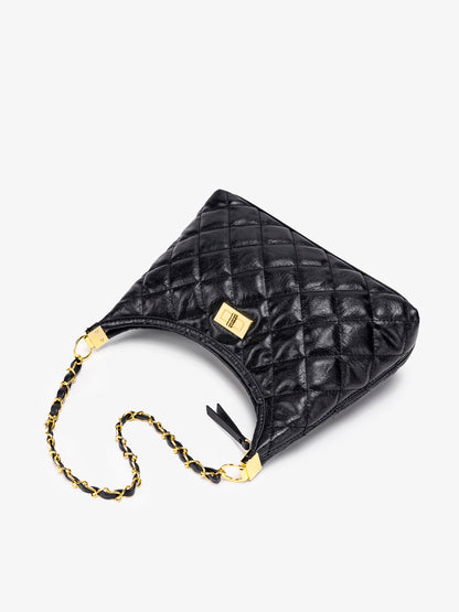 Classic Quilted Vegan Eco-Leather Chain Hobo Clutch Bag