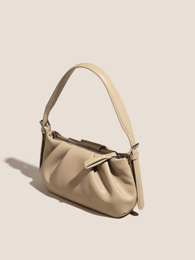 The Soft Genuine Leather Ruched Hobo Shoulder Bag with Adjustable Strap