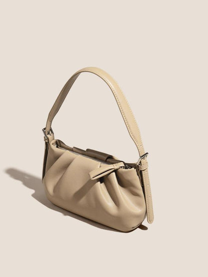 The Soft Genuine Leather Ruched Hobo Shoulder Bag with Adjustable Strap