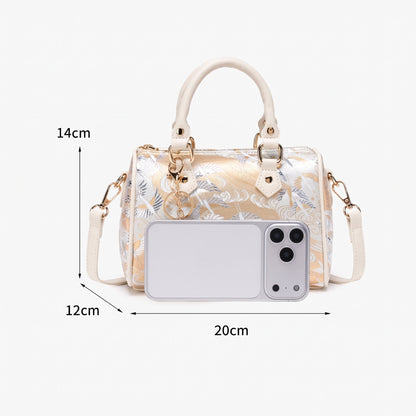 Delicate Crane Vegan Eco‑Leather Barrel Clutch Bag with Playful Charm