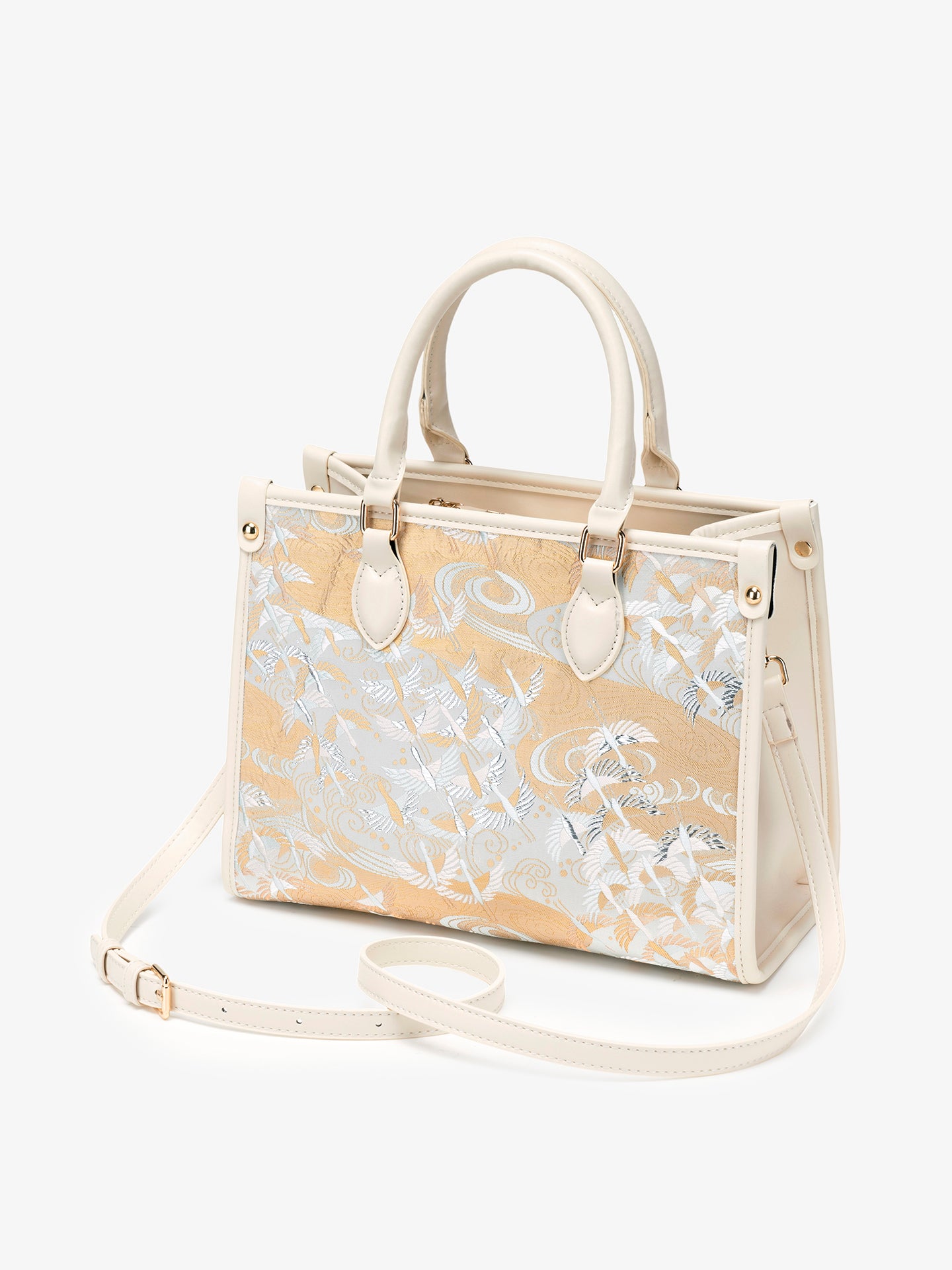 Artisanal Crane Motif Vegan Eco-Leather Tote Clutch Bag