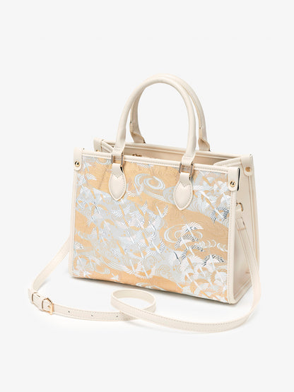 Artisanal Crane Motif Vegan Eco-Leather Tote Clutch Bag