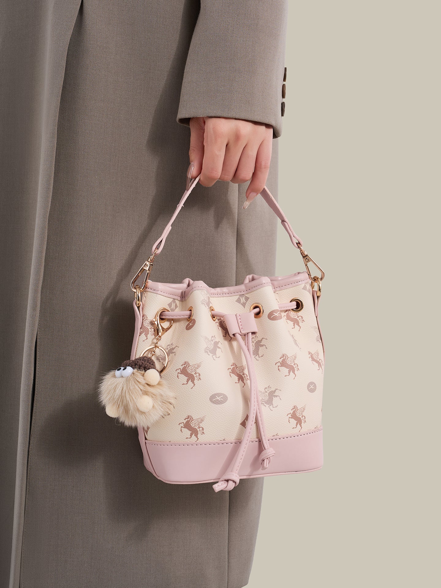 Ethereal Pegasus Pattern Vegan Eco-Leather Bucket Clutch Bag with Lovely Charm
