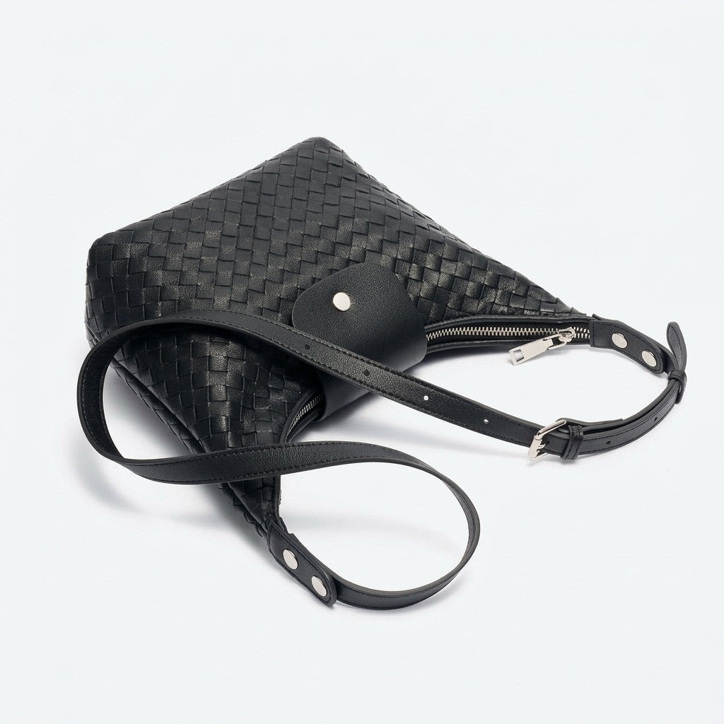 Elegant Woven Genuine Leather Hobo Clutch Bag