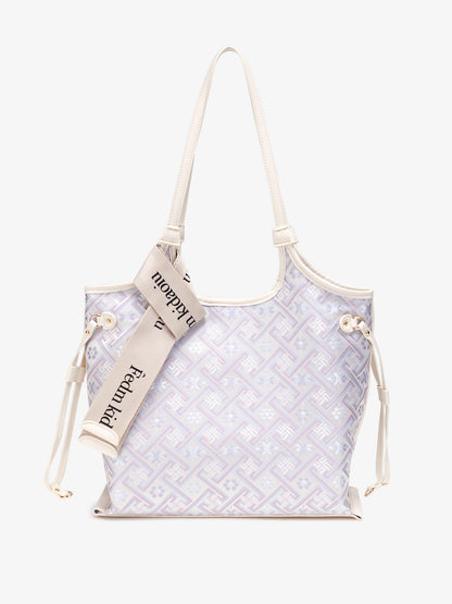 Elegant Oriental Embroidery Vegan Eco-Leather Tote Clutch Bag with Charm