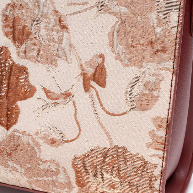 Romantic Floral Vegan Eco-Leather Tote Clutch Bag with Hollow Metal Charm