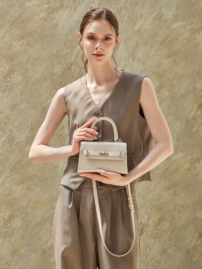 Minimalist Crocodile Pattern Handheld Genuine Leather Crossbody Bag