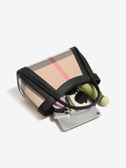 Classic Plaid Vegan Eco-Leather Tote Clutch Bag