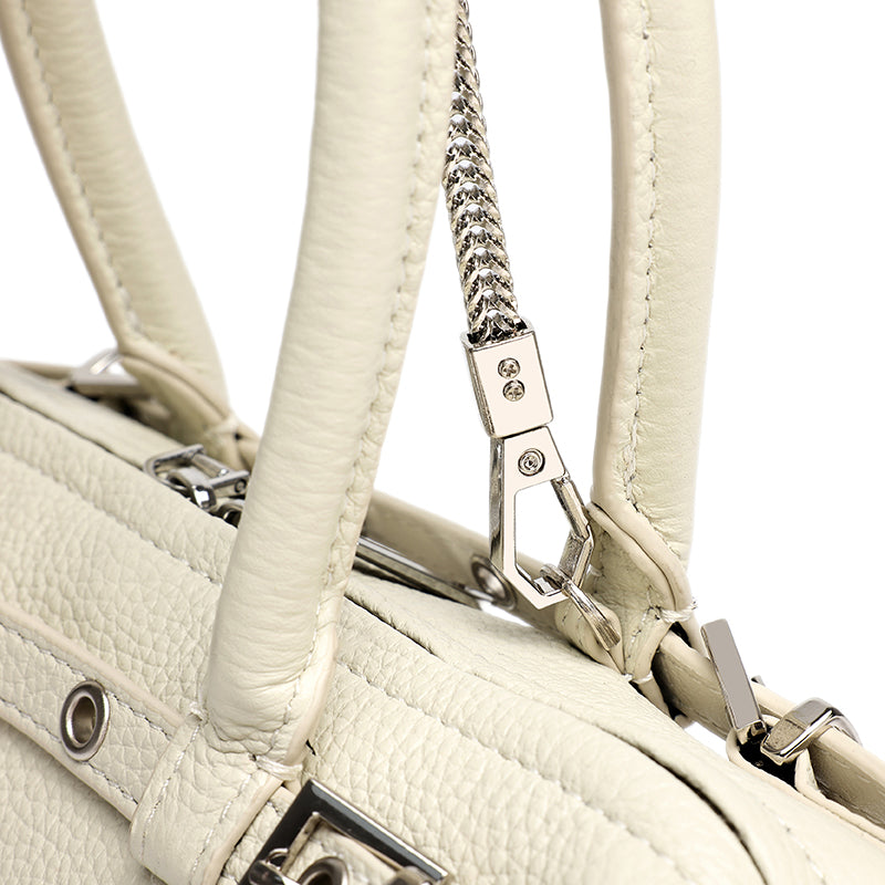 Refined Genuine Leather Petite Boston Clutch Bag with Mini Pouch