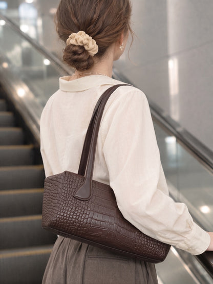 Sleek Luxe Croc Embossed Genuine Leather Bowling Clutch Bag