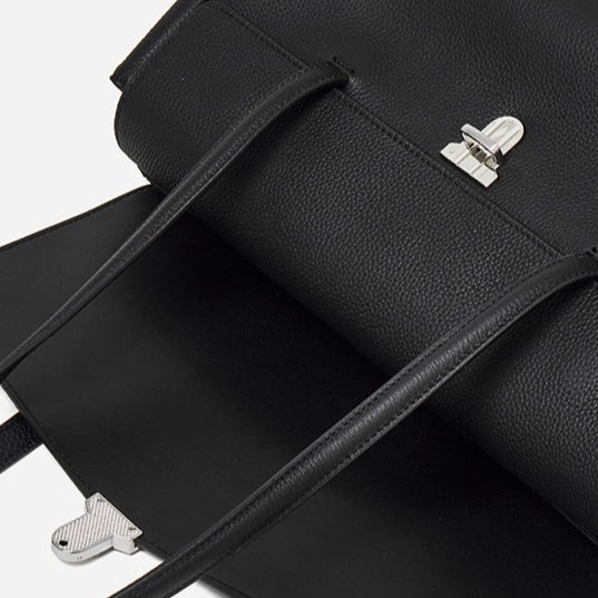 Sleek Pebbled Grain Texture Flap Genuine Leather Tote Clutch Bag