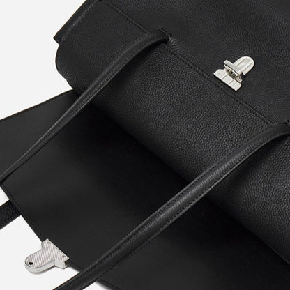 Sleek Pebbled Grain Texture Flap Genuine Leather Tote Clutch Bag