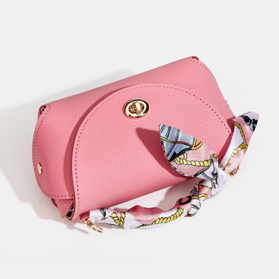Elegant Retro Genuine Leather Chain Crossbody Shoulder Silk Scarf Handbag