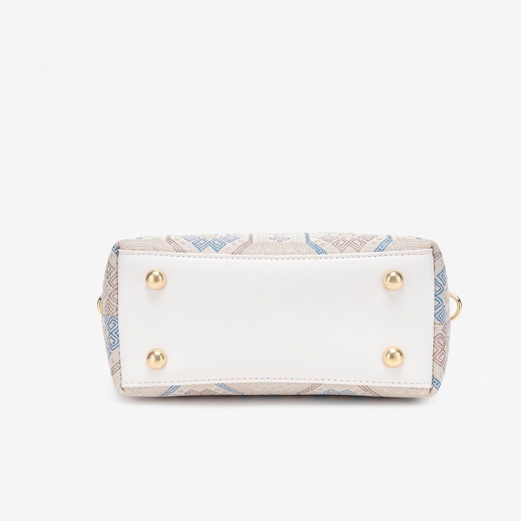 Noble Geometric Pattern Vegan Eco‑Leather Mini Tote Clutch Bag