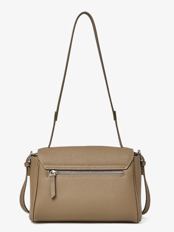 Sac bandoulière à rabat en cuir véritable grain litchi avec bandoulière réglable